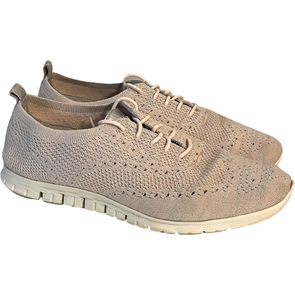 🍀 Cole Haan Zerogrand Light Pink Shimmer Knit Lace Up Athletic Sneaker Size 10 B